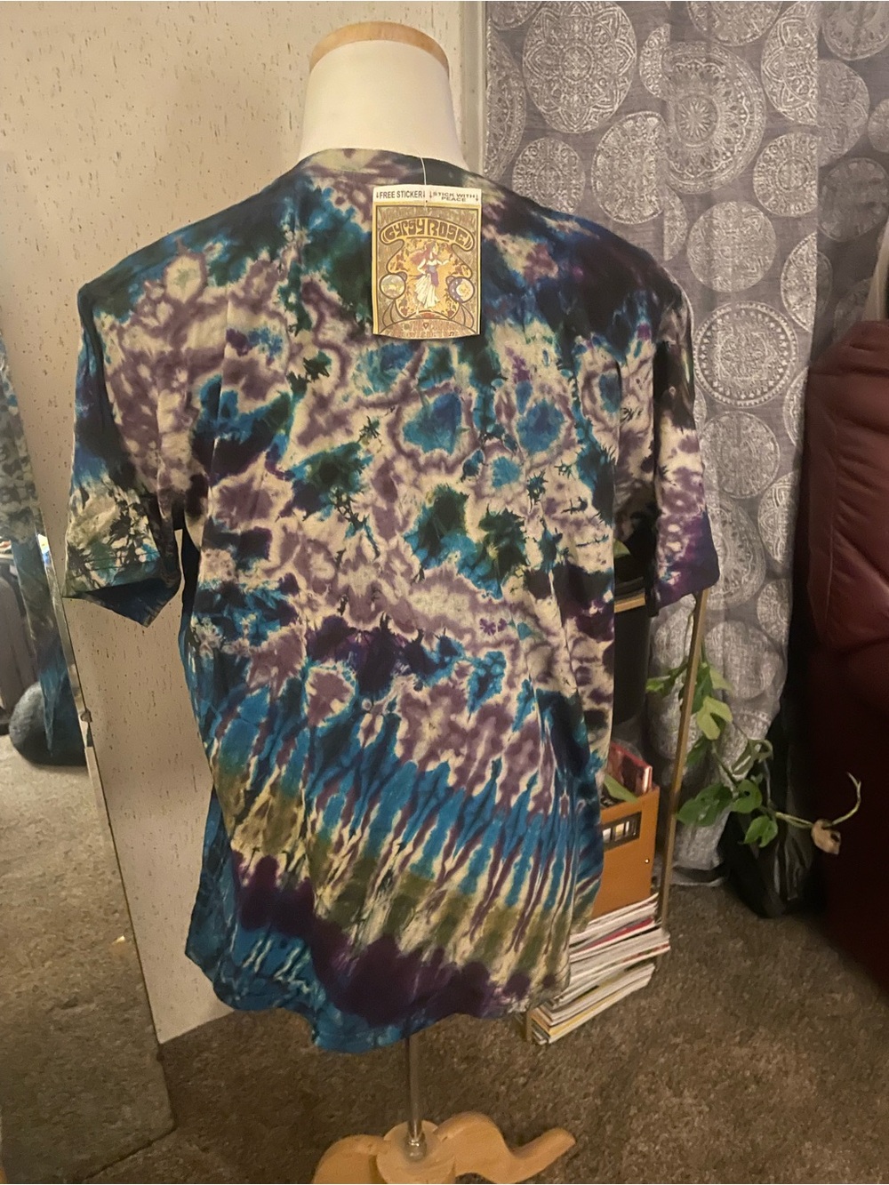 Men's Tie-Dye Short Sleeve Shirt - Blue, Purple & Green